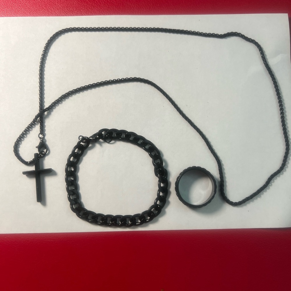 Black Necklace, Bracelet, and Ring Set